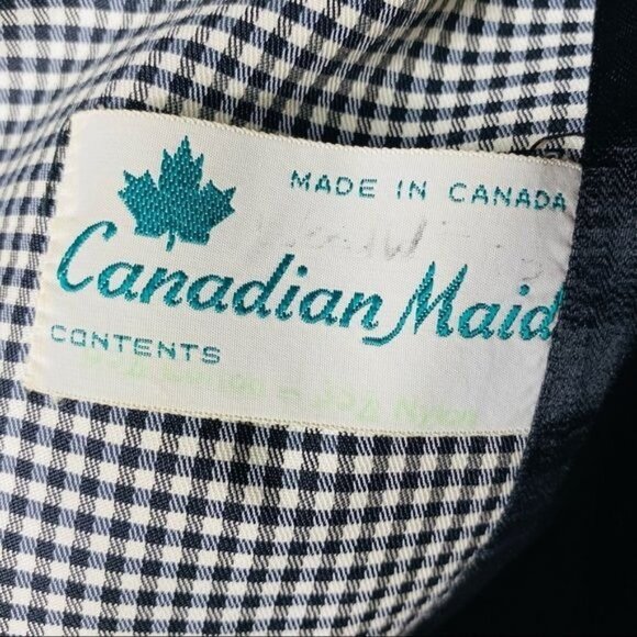 Vintage Canadian Maid Gray Plaid Overcoat Jacket Button Trench Nylon Coat Size L - Picture 2 of 12
